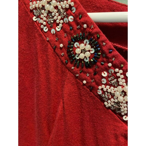 Stylish Red Top With Beaded Embellishments By Avenue Size 14/16 - Picture 3 of 4